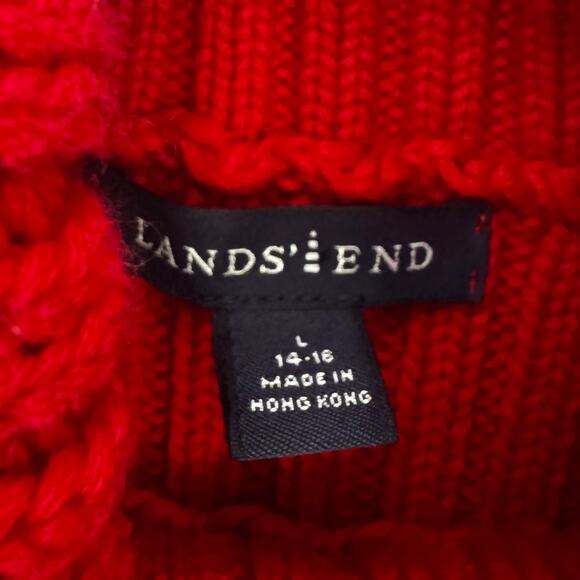 VTG Land's End Cable Knit Turtleneck Sweater Red L Women 100% Cotton Hong Kong - Picture 5 of 8